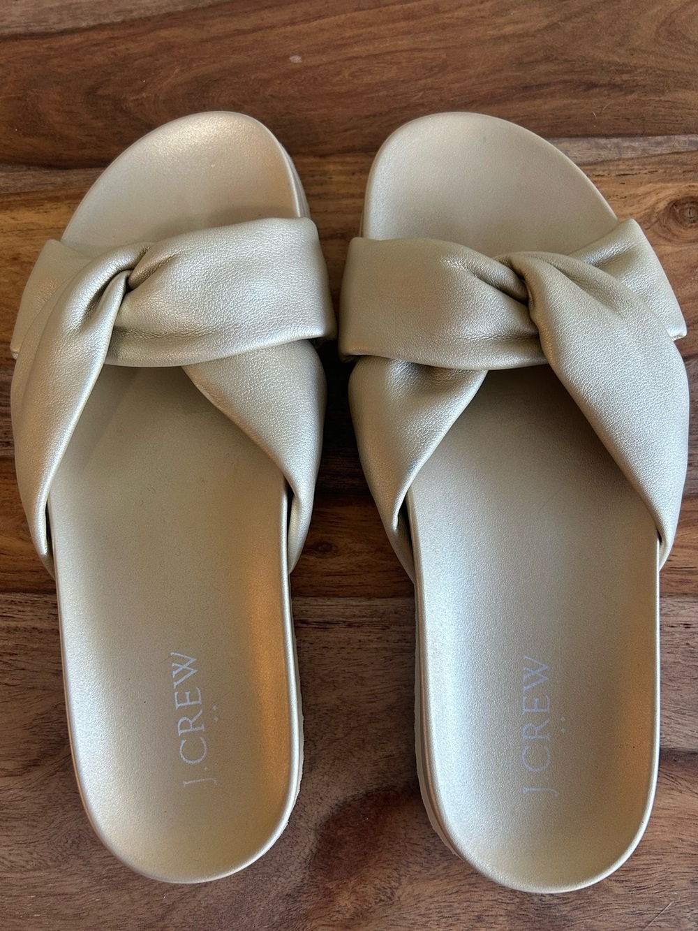 J.Crew Gold Metallic Knotted Slide Sandals Women’s